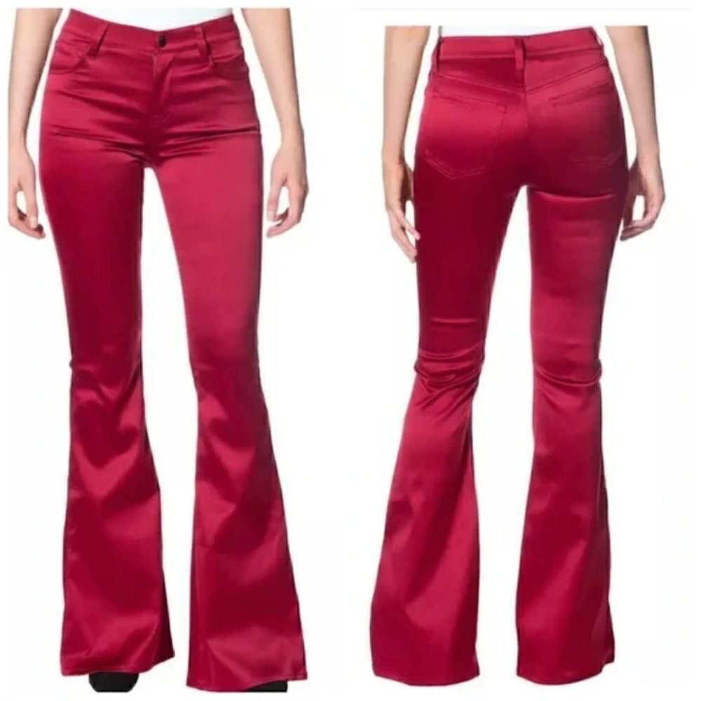 J BRAND Valentina Flared Satin Pants In Opium Red Size 31 NWT - Picture 2 of 11